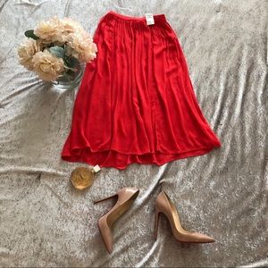 New Abercrombie and Fitch red/orange midi skirt